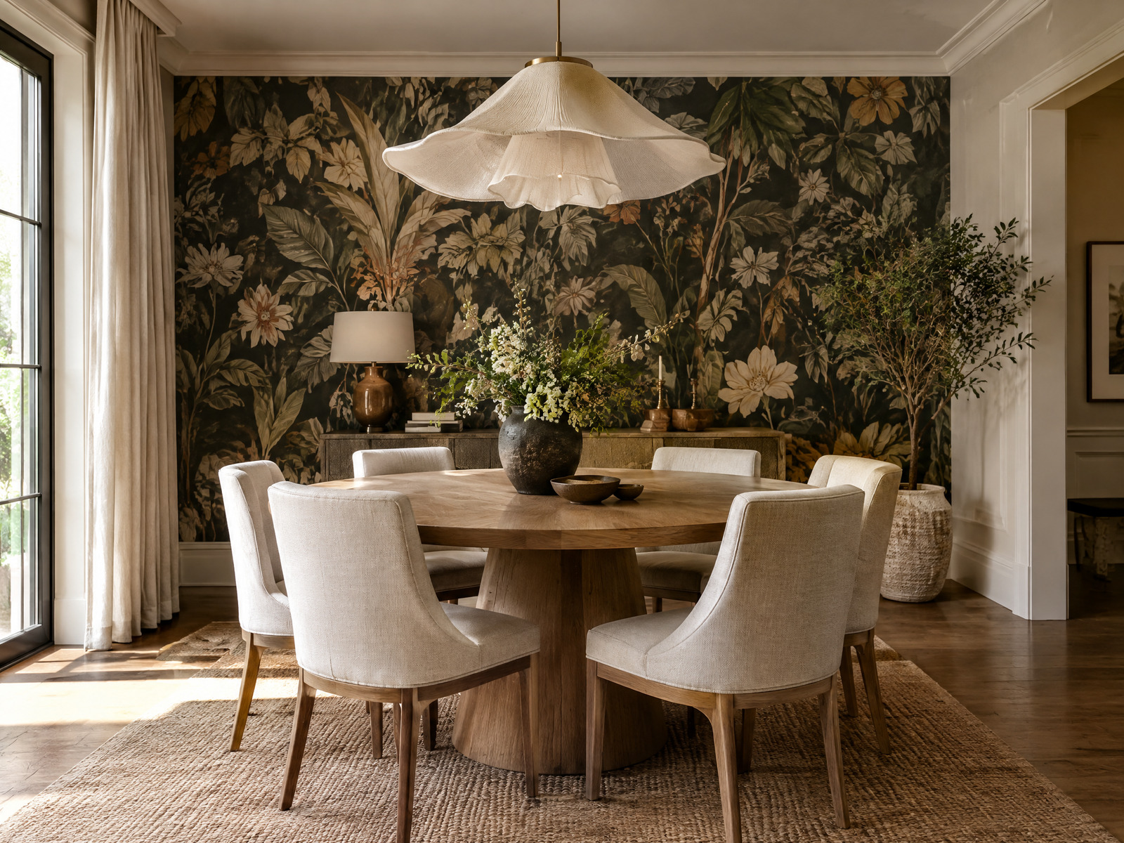 Botanical wallpaper dining room